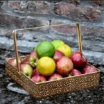 Metal Sheet Square Hamper Basket (Embossed Border) 11x11x3.5 inches Gold