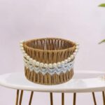 Round Rafia Basket With Beads Handle