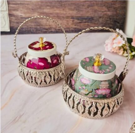 Silver finish Metal Baskets with Meena stickers