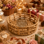 Basket Bridge Deep Circular Eco-Friendly Handwoven Gift Basket Tray with Open Lattice Rim