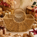 Basket Bridge Deep Rectangular Block-Matrix Handwoven Rafiya Gift Basket