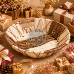 Basket Bridge Deep Rectangular Block-Matrix Handwoven Rafiya Gift Basket with Integrated Handles
