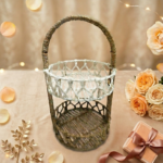 Handcrafted 2-Tier Raffia Rope & Metal Wire Utility Basket with Handle
