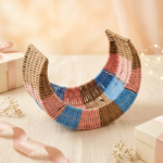 Handcrafted Crescent Moon-Shaped Raffia & Metal Basket for Gifting