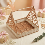Handcrafted Square Raffia Basket with Triangular Canopy Handle