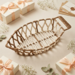Handcrafted Oval Boat-Shaped Raffia & Metal Basket with Side Handles