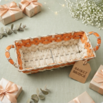 Handcrafted Rectangular Long Raffia Basket Tray with Loop Side Handles